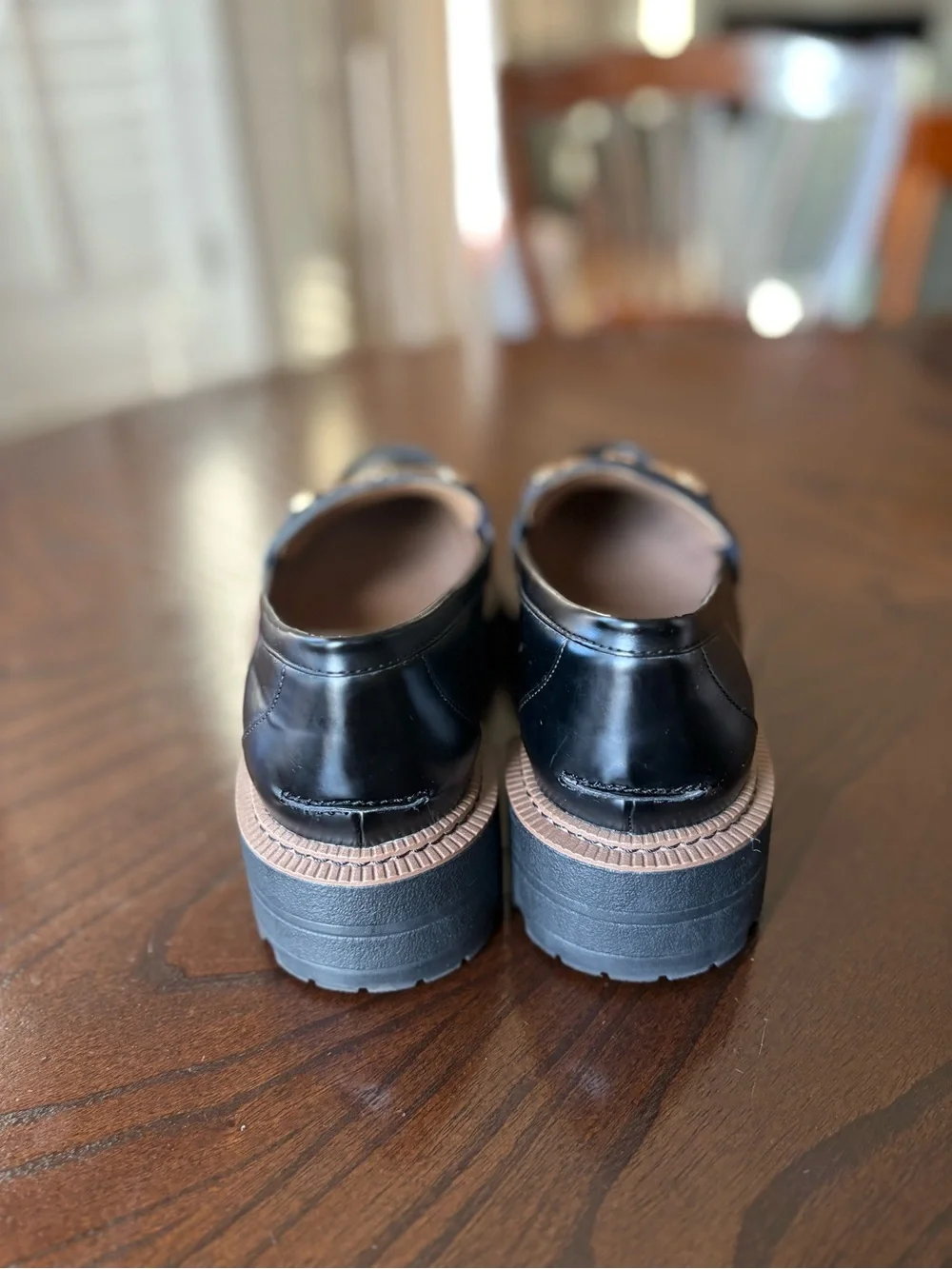 Sam Edelman Black Leather Lug Sole Loafers with Gold Bit - Picture 6 of 6